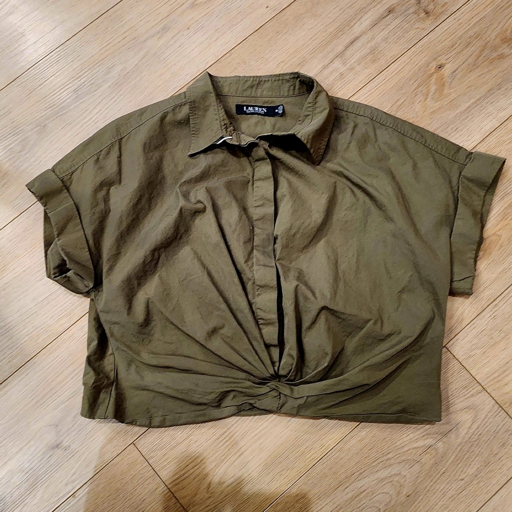 Ralgh Lauren Olive Green Button-Up Blouse